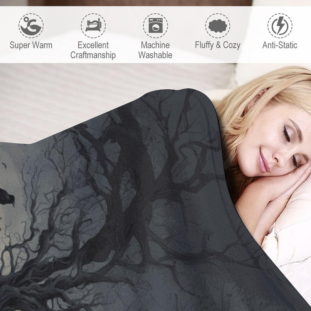 Spooky Blanket Idea for Halloween Crow Throw for Bedroom Raven Flannel Blanket Birthday Edgar Allan Poe Enthusiast Gothic Throw Witch Gift