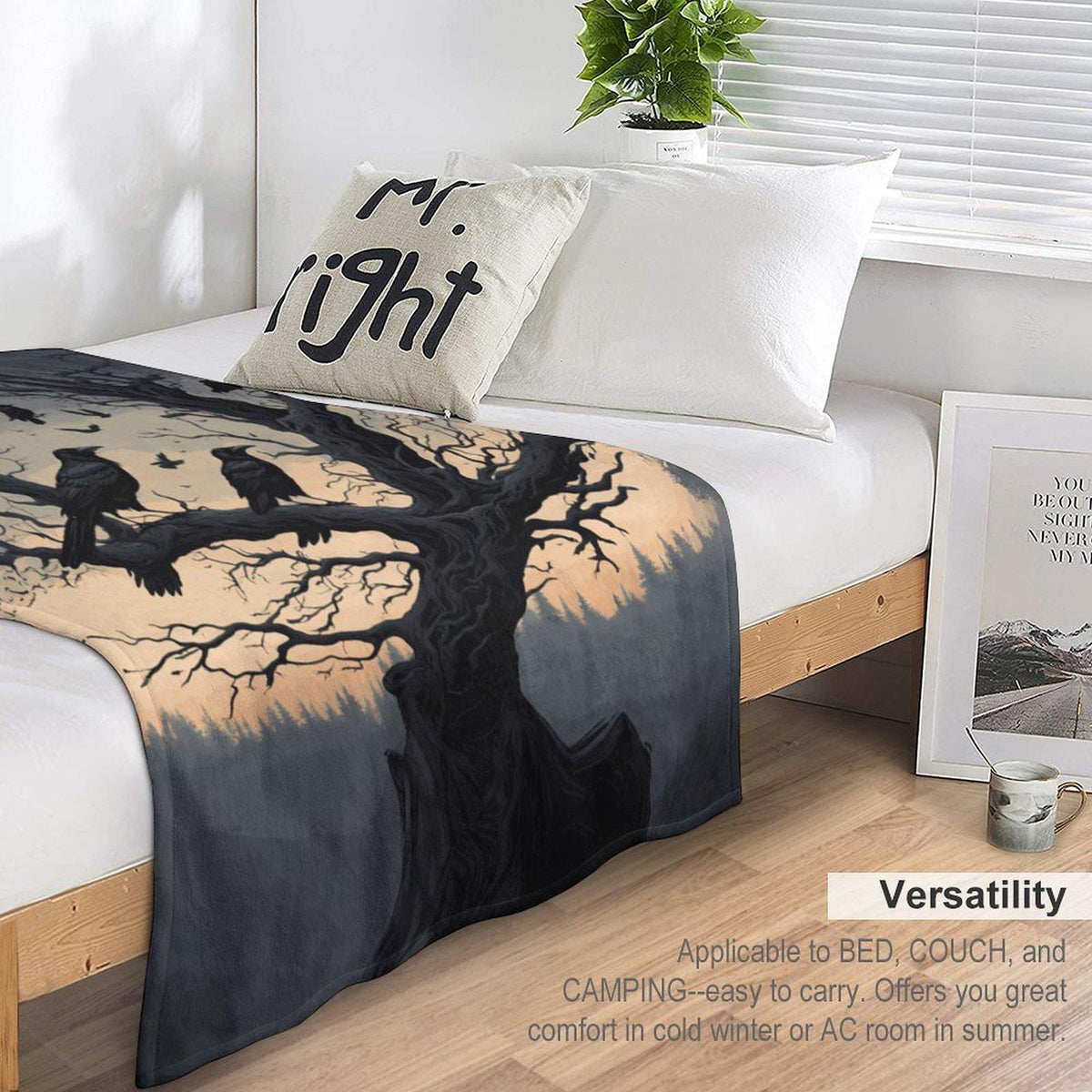 Spooky Blanket Idea for Halloween Crow Throw for Bedroom Raven Flannel Blanket Birthday Edgar Allan Poe Enthusiast Gothic Throw Witch Gift