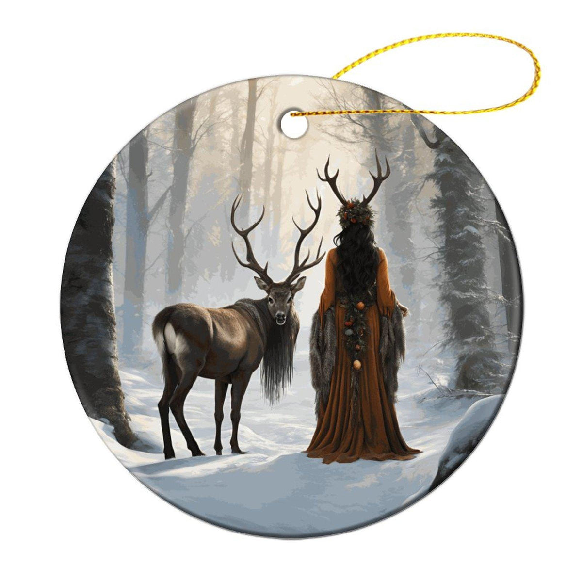 Elen of the Ways Yule Witch Ceramic Ornament Pagan Winter Solstice Green Witchery Wiccan Holiday Festive Decor Nature Inspired Christmas