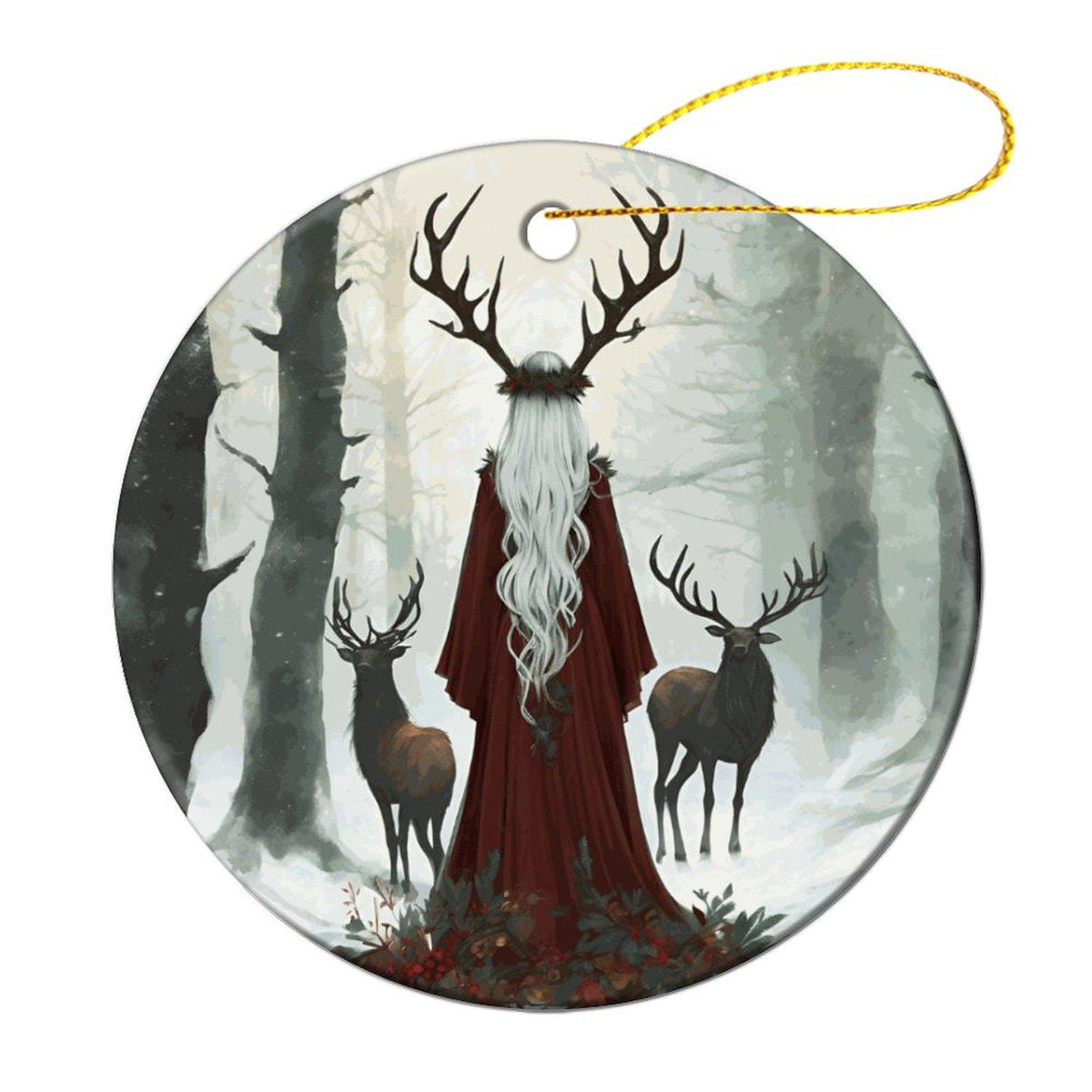 Elen of the Ways Yule Witch Gift Idea for Winter Solstice Yuletide Holiday Christmas Ceramic Ornament for Pagan Witch Gift Green Witchery