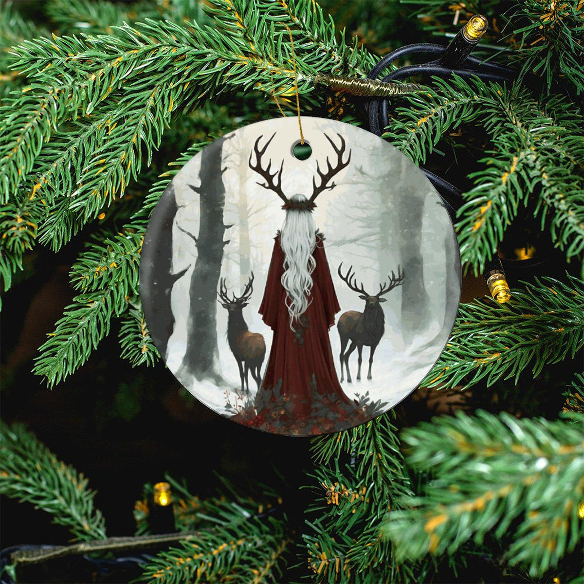 Elen of the Ways Yule Witch Gift Idea for Winter Solstice Yuletide Holiday Christmas Ceramic Ornament for Pagan Witch Gift Green Witchery