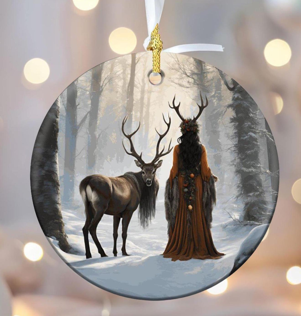 Elen of the Ways Yule Witch Ceramic Ornament Pagan Winter Solstice Green Witchery Wiccan Holiday Festive Decor Nature Inspired Christmas