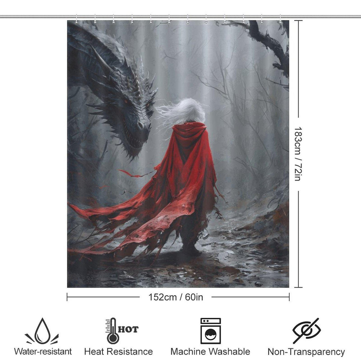 Mystical Dragon Shower Curtain: Sarah J Maas inspired Fantasy Art Decor