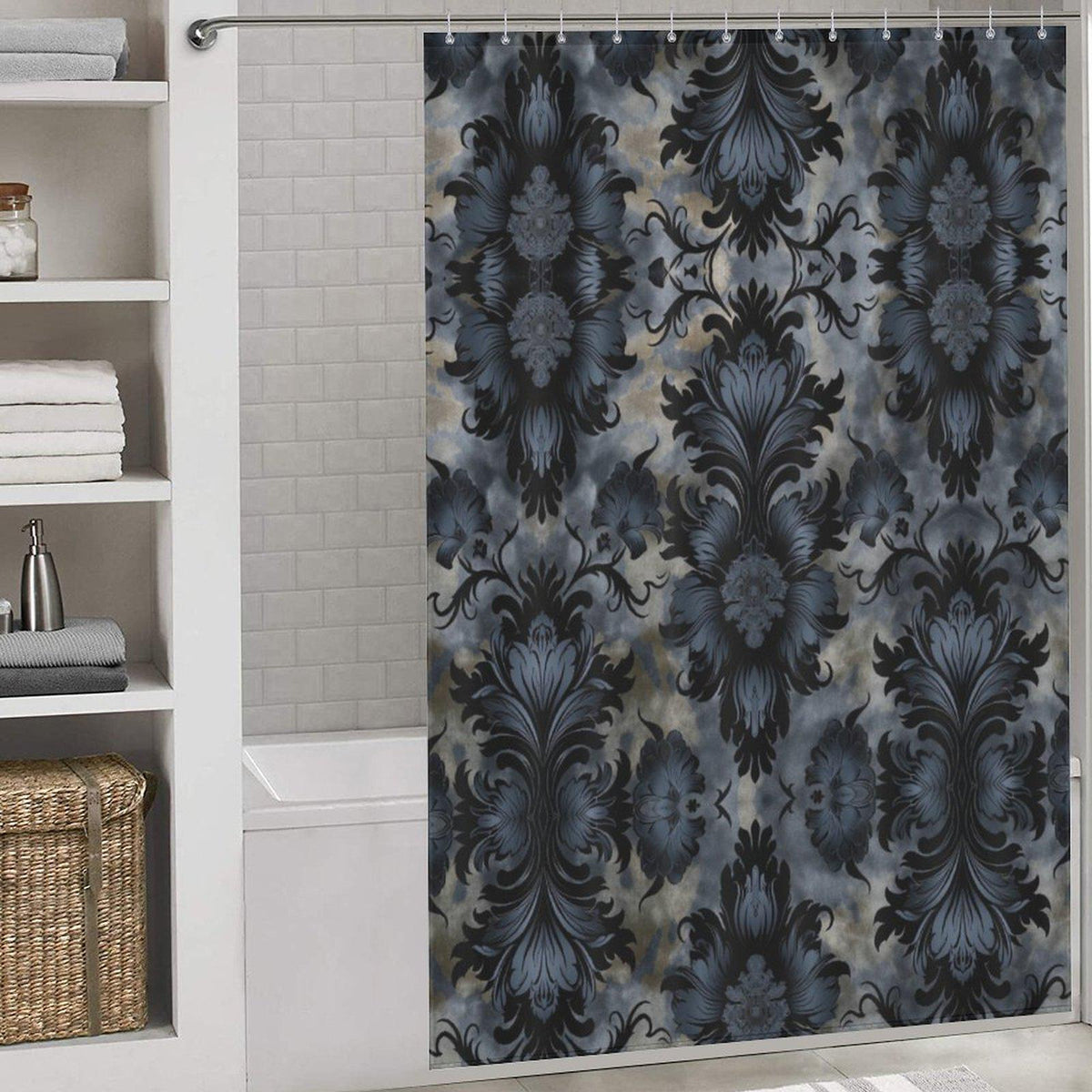 Moody Dark Academia Botanical Black Shower Curtain