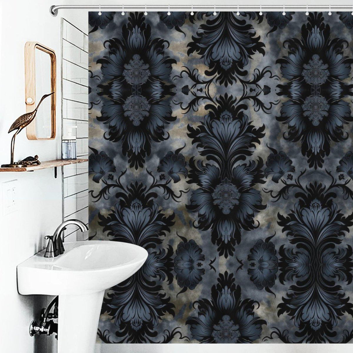 Moody Dark Academia Botanical Black Shower Curtain