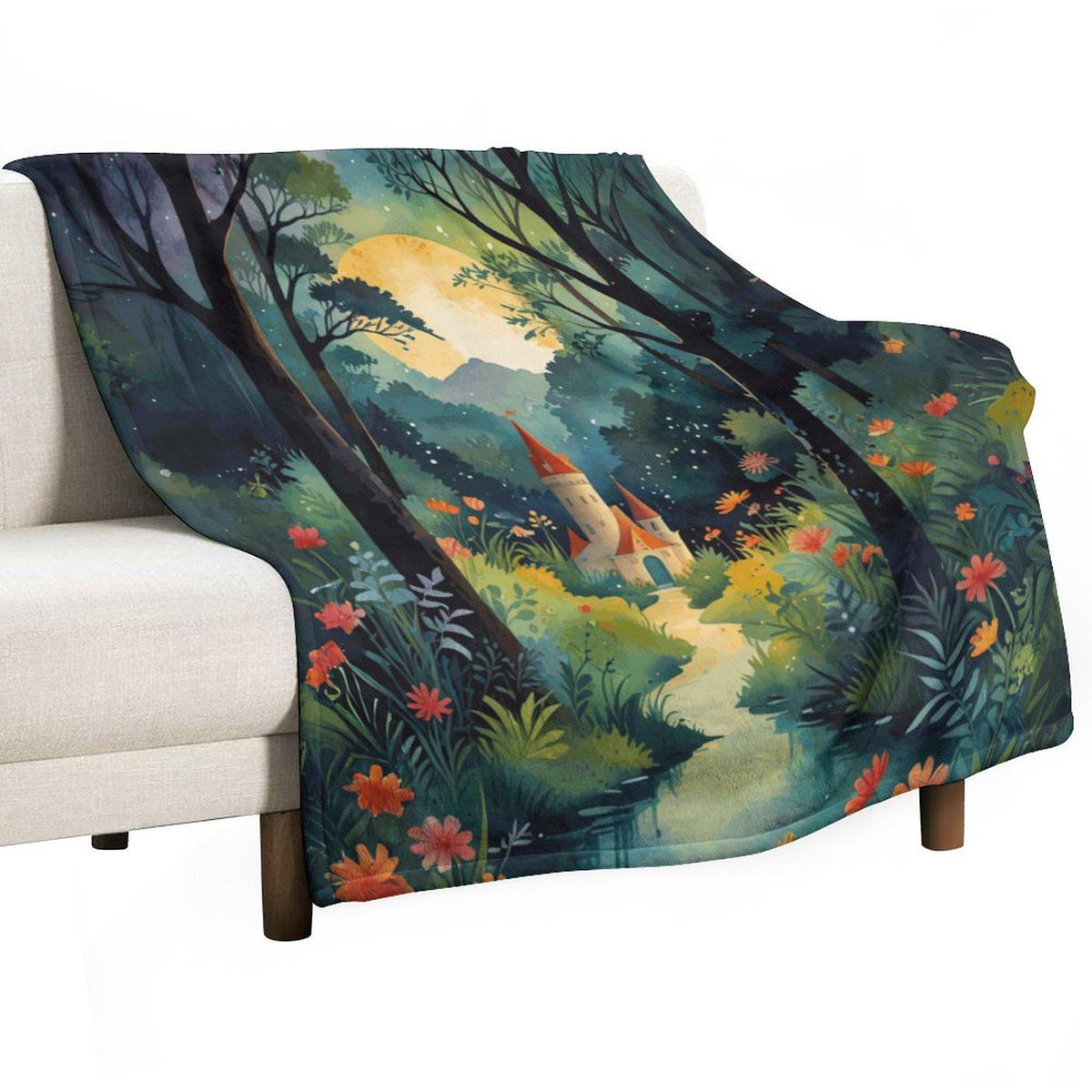 Medieval Castle Flannel Throw Blanket: Gothic Cottagecore Decor