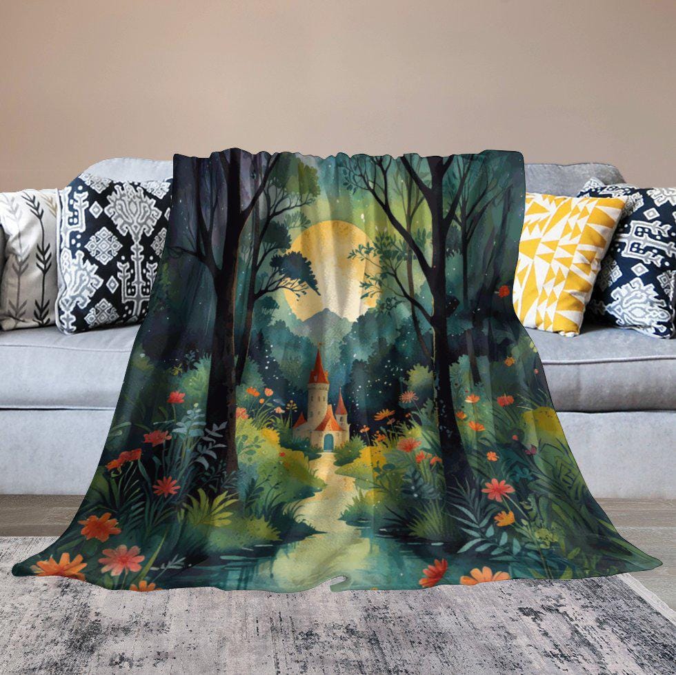 Medieval Castle Flannel Throw Blanket: Gothic Cottagecore Decor