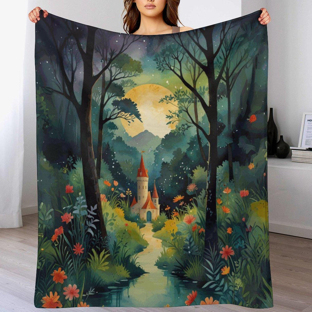 Medieval Castle Flannel Throw Blanket: Gothic Cottagecore Decor