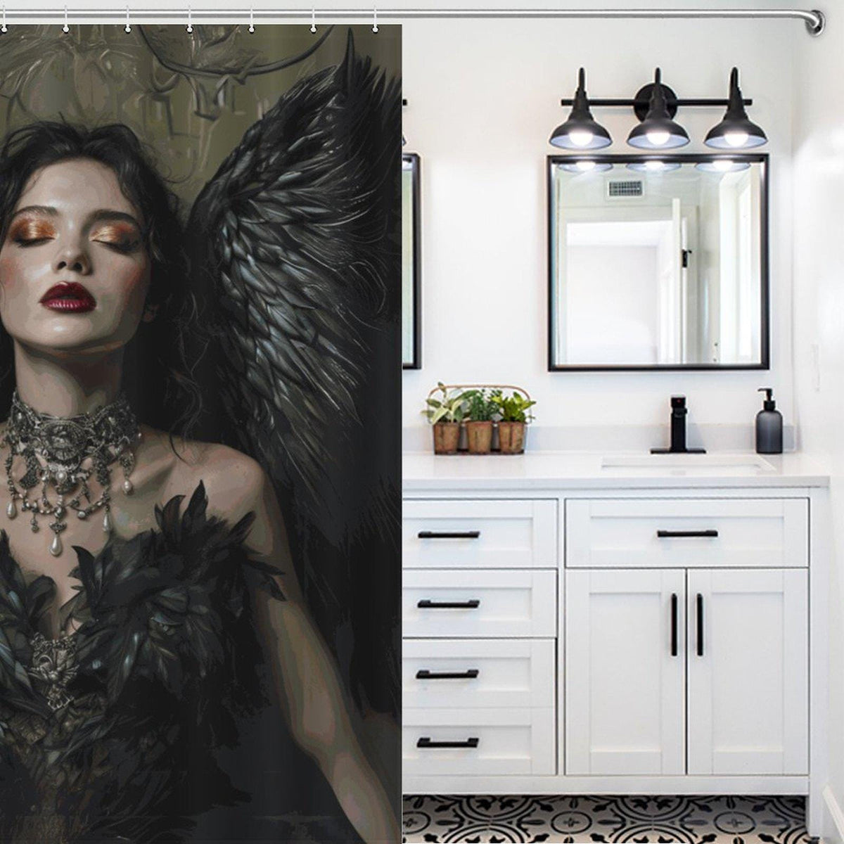 Goddess Lilith Shower Curtain: Witchy Whimsigoth Bathroom Decor