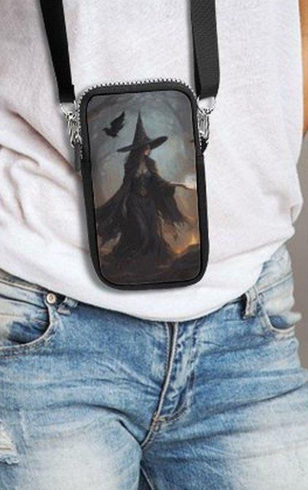 Mystical Witch Cell Phone Crossbody Pouch Personalization Option