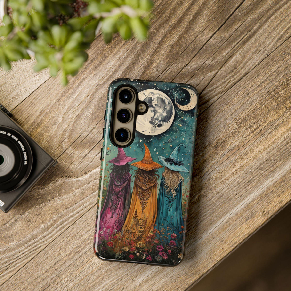 Three Witches Halloween Samsung Phone Case: Mystical Moon Design