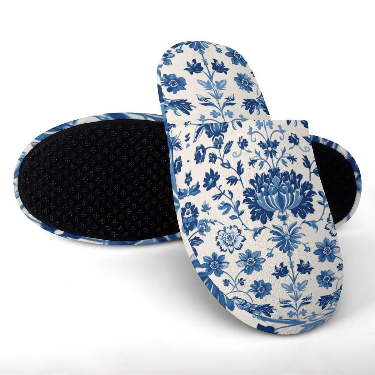 Cottagecore Blue Toile Flannel Slipper Chinoiserie Cotton Bridesmaid Gift Cute Couquette Something Blue Stylish Trendy Shoes for Women Mom