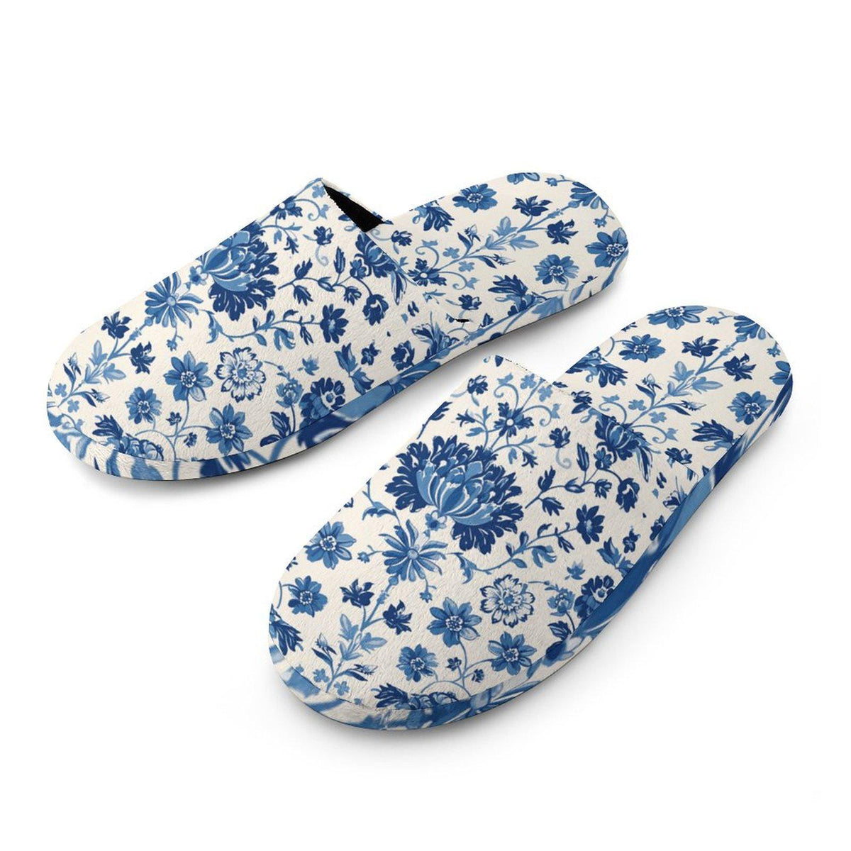 Cottagecore Blue Toile Flannel Slipper Chinoiserie Cotton Bridesmaid Gift Cute Couquette Something Blue Stylish Trendy Shoes for Women Mom