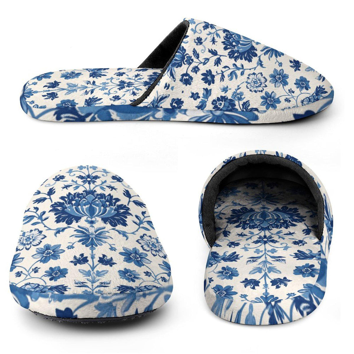 Cottagecore Blue Toile Flannel Slipper Chinoiserie Cotton Bridesmaid Gift Cute Couquette Something Blue Stylish Trendy Shoes for Women Mom