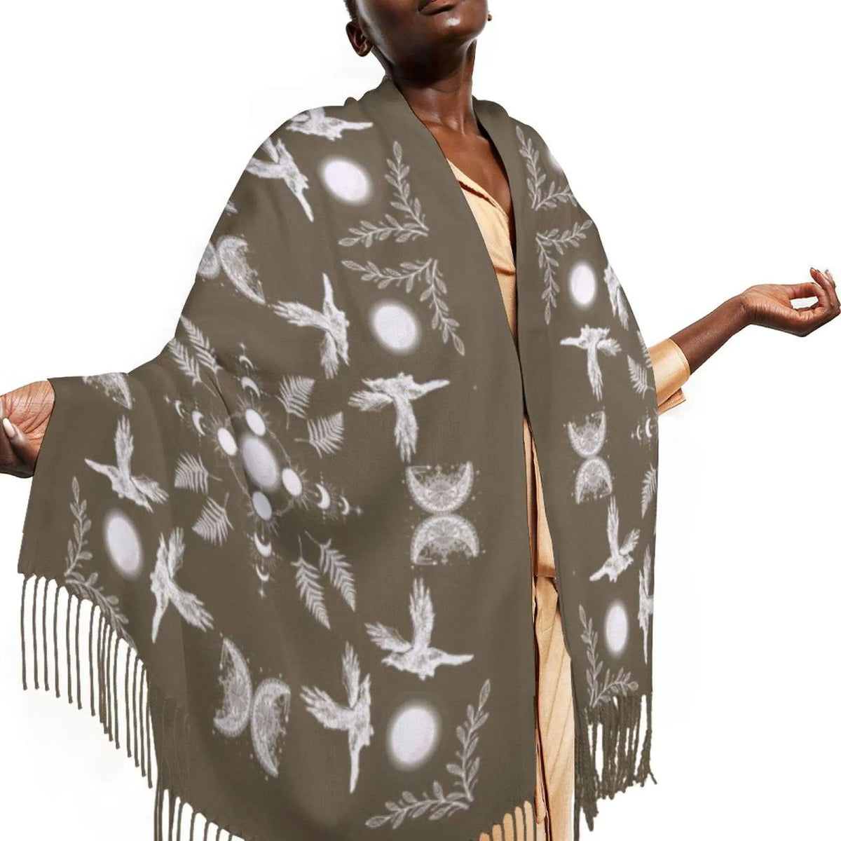 Raven Gothic Shawl Witch Christmas Pagan Accessory Moon Phase Celestial Scarf Cape Sorcière Gothic Fashion Gift Crow Accessories Moon Cape