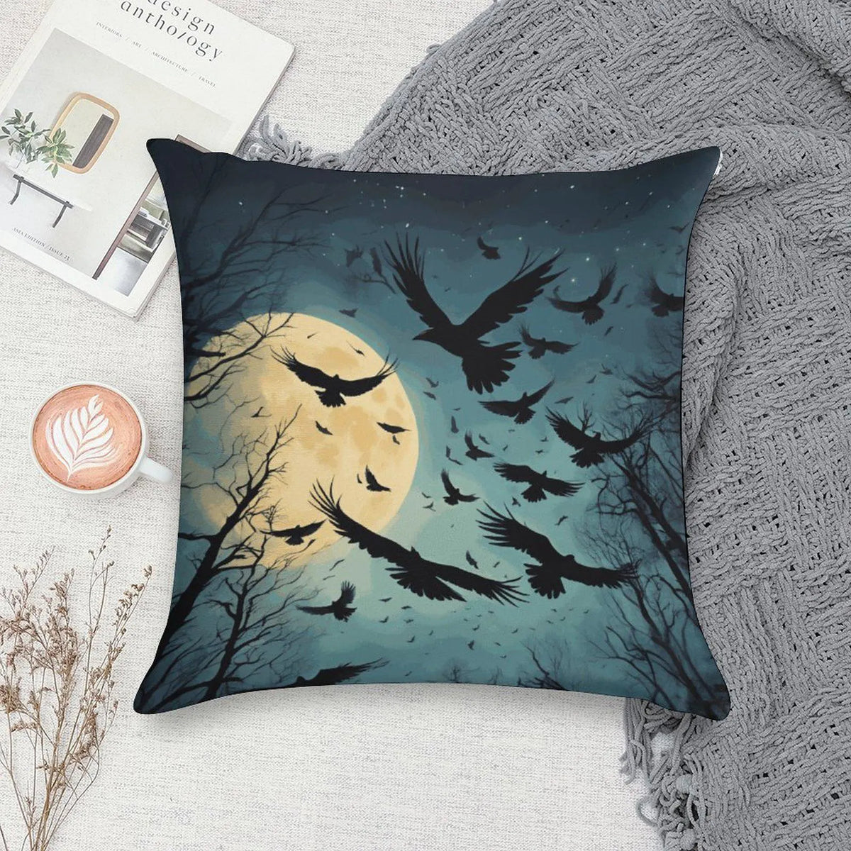 Midnight Crow Throw Pillow Cases