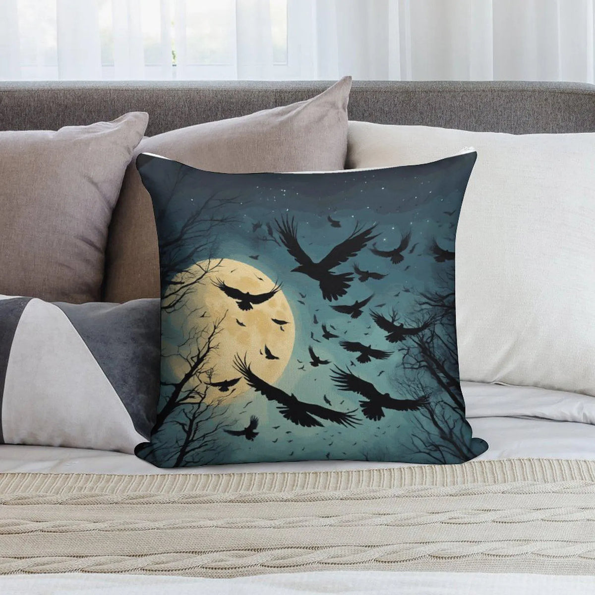 Midnight Crow Throw Pillow Cases