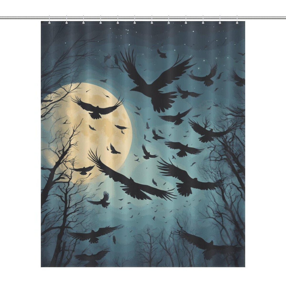 Midnight Moon Crow Shower Curtain