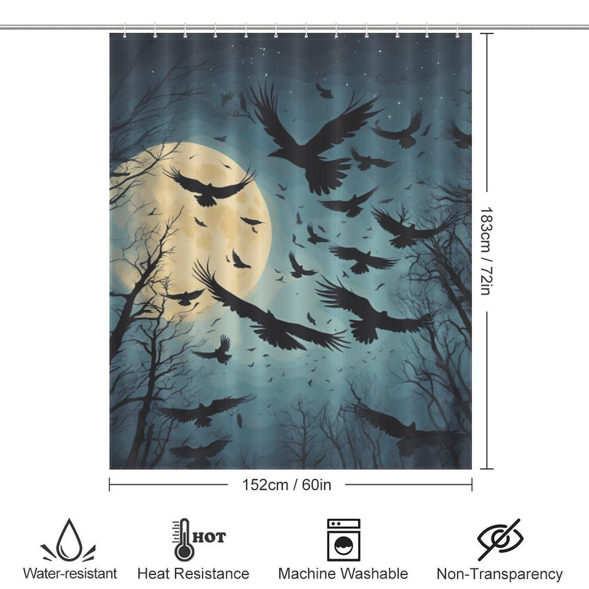 Midnight Moon Crow Shower Curtain