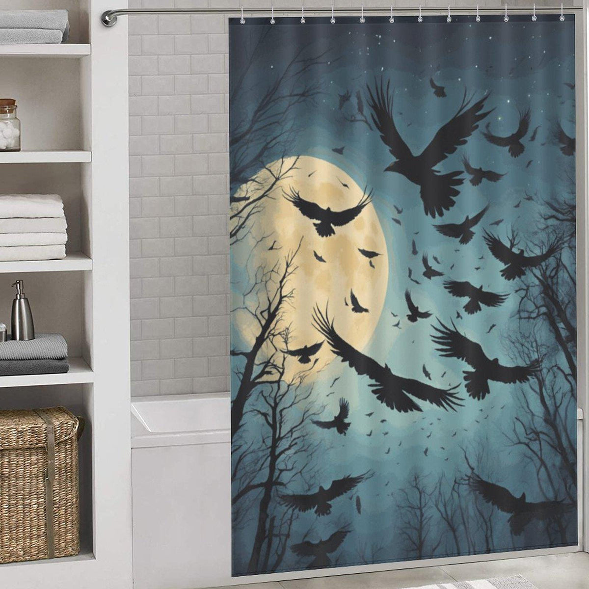 Midnight Moon Crow Shower Curtain