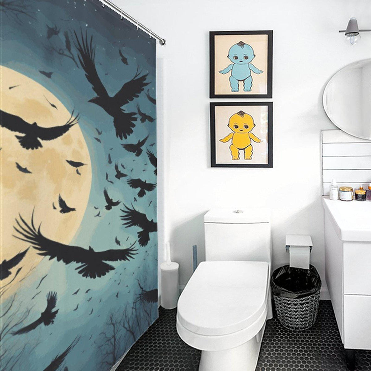 Midnight Moon Crow Shower Curtain