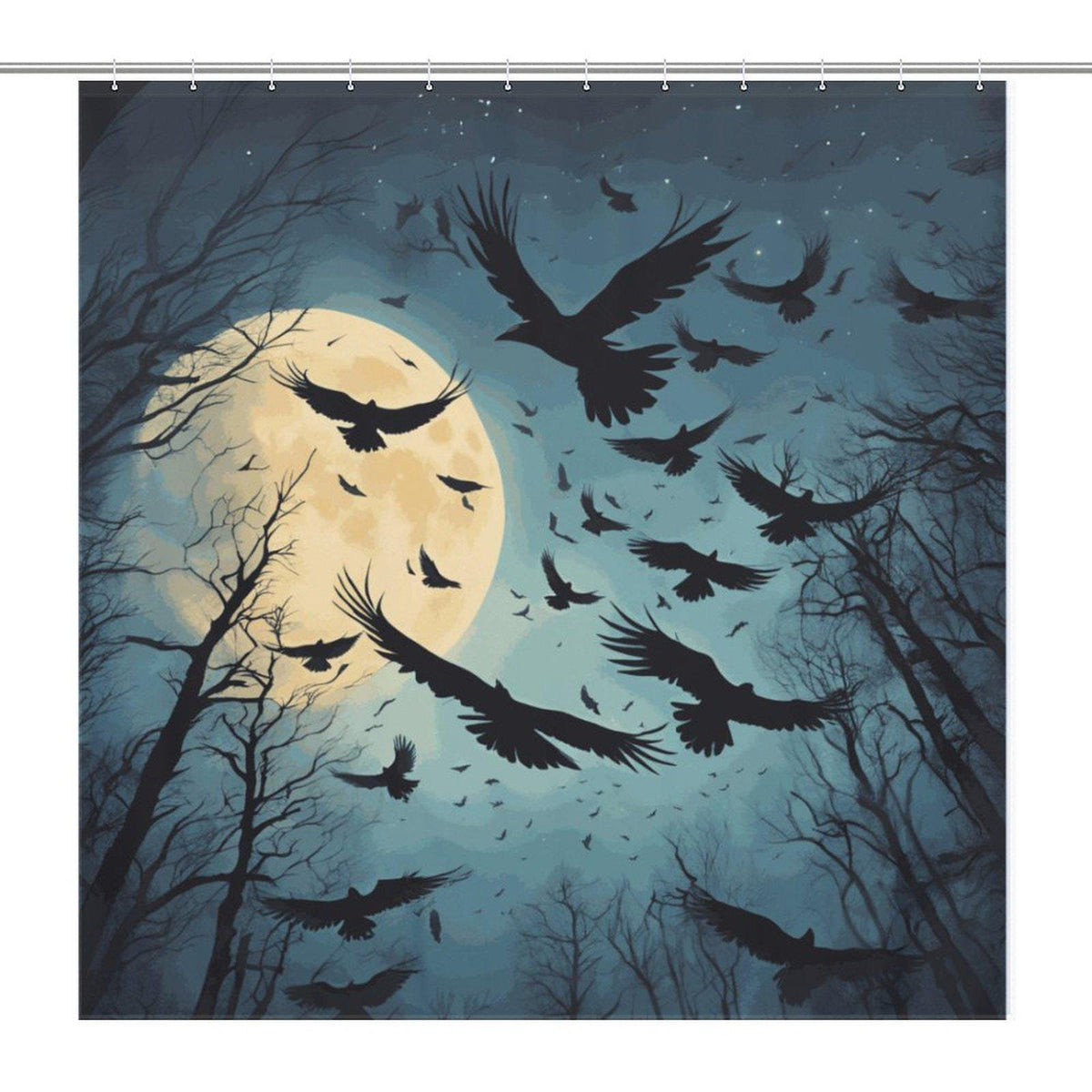 Midnight Moon Crow Shower Curtain