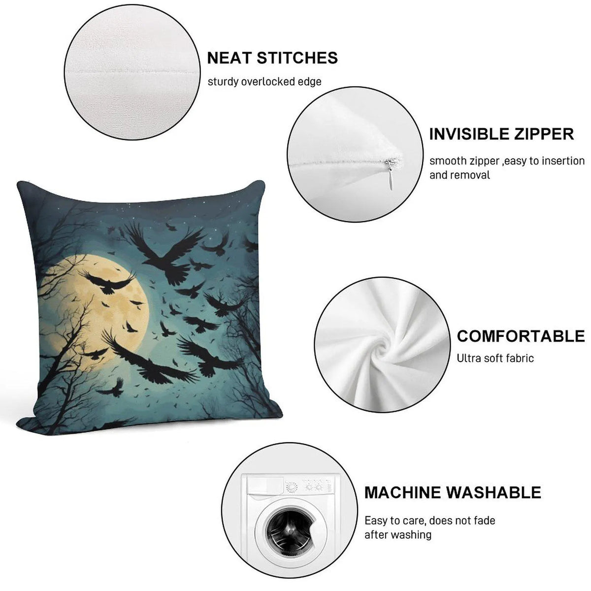 Midnight Crow Throw Pillow Cases