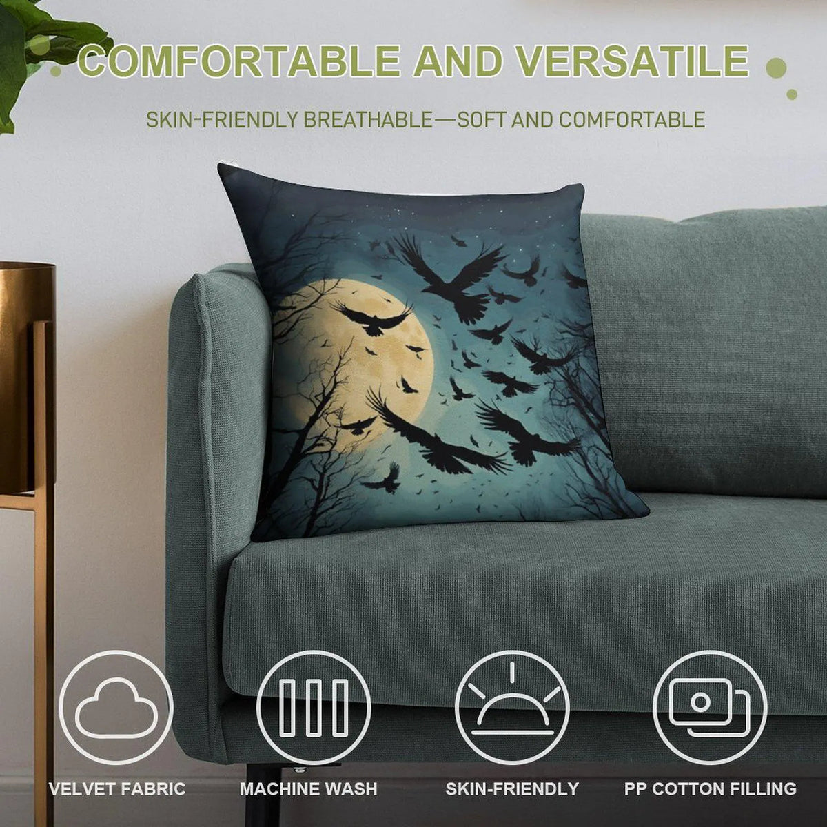 Midnight Crow Throw Pillow Cases