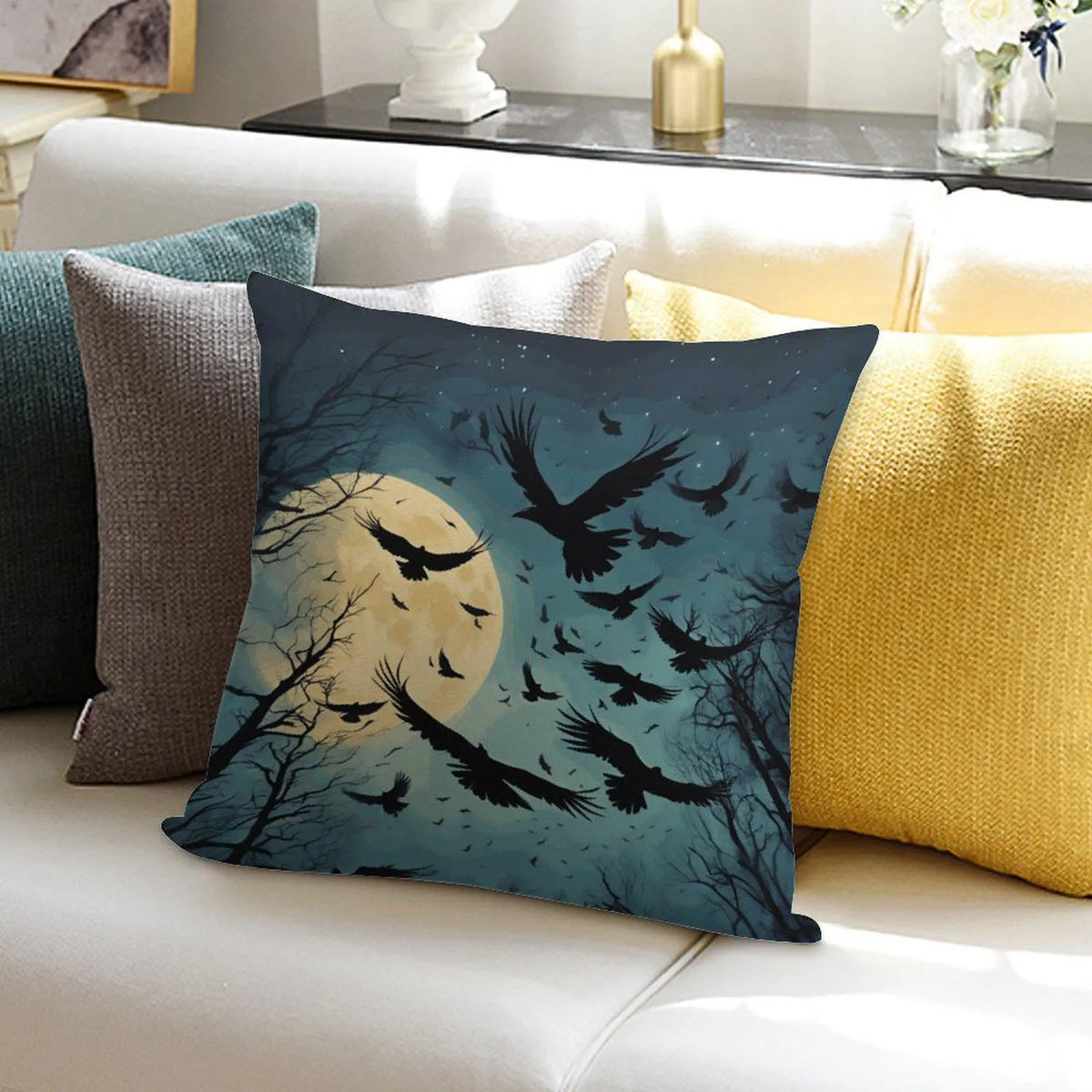 Midnight Crow Throw Pillow Cases
