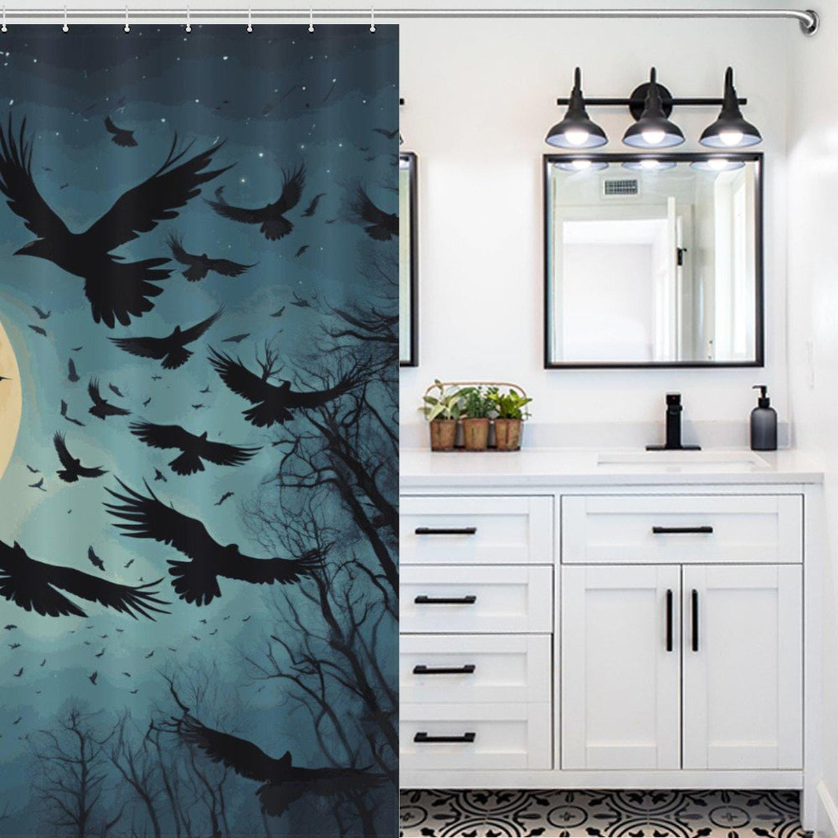 Midnight Moon Crow Shower Curtain