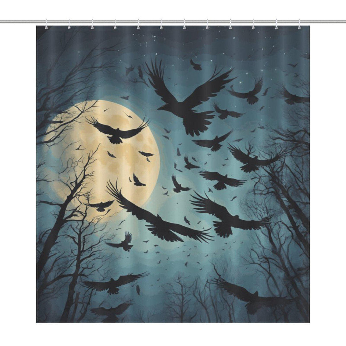 Midnight Moon Crow Shower Curtain