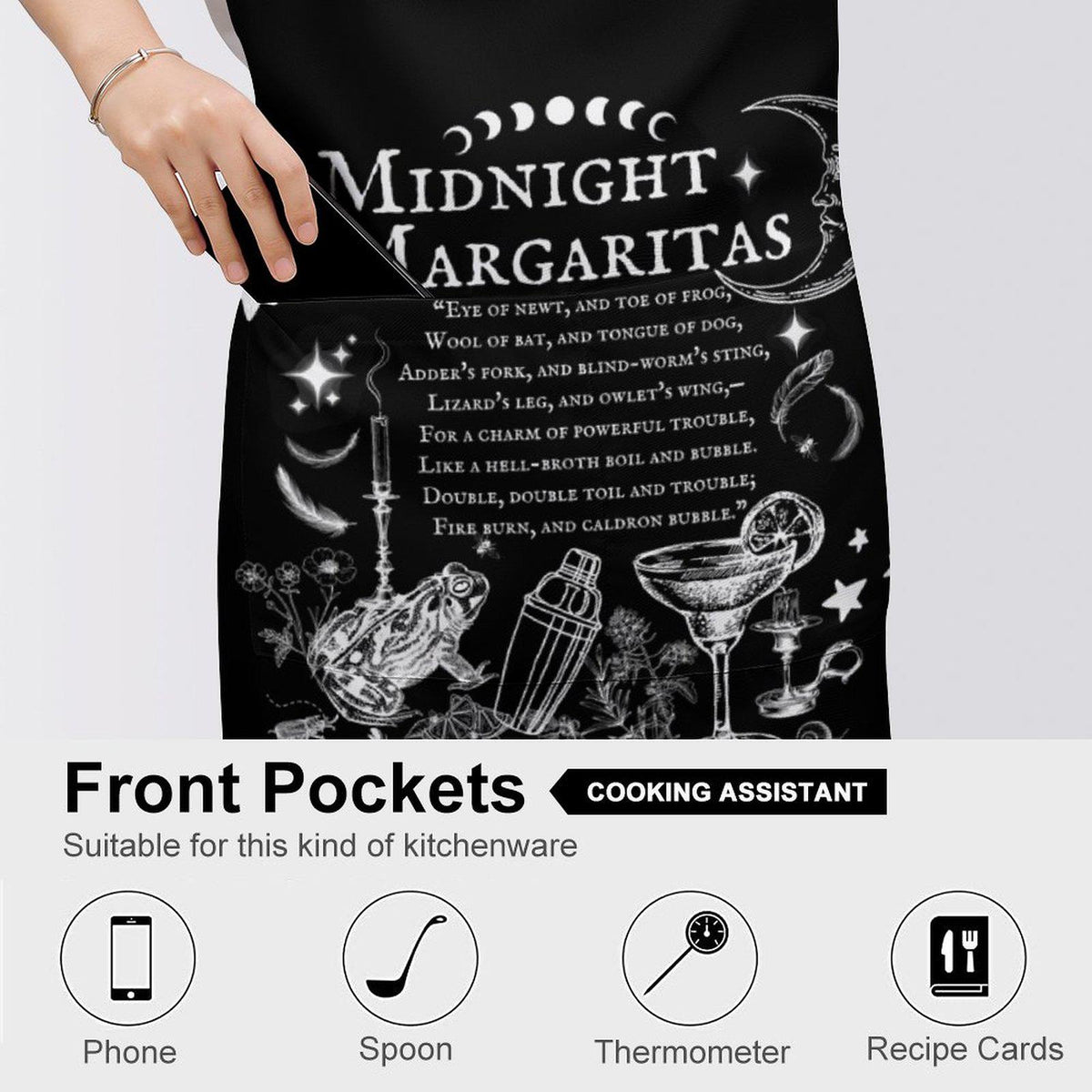 Witchy Spell apron for Cute Halloween Witch Gift Practical Magic Witchcore Essentials Midnight Margaritas Witchy Kitchen Accessory Gothic