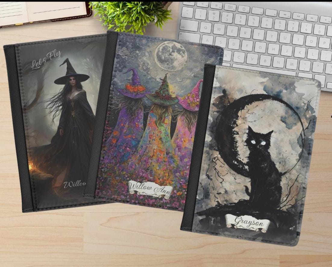 Gift Idea for Witchy Traveler Birthday Graduation Retirement Passport Cover: Black Cat Boho Witches Travel Accessory for Sister in Law Gift