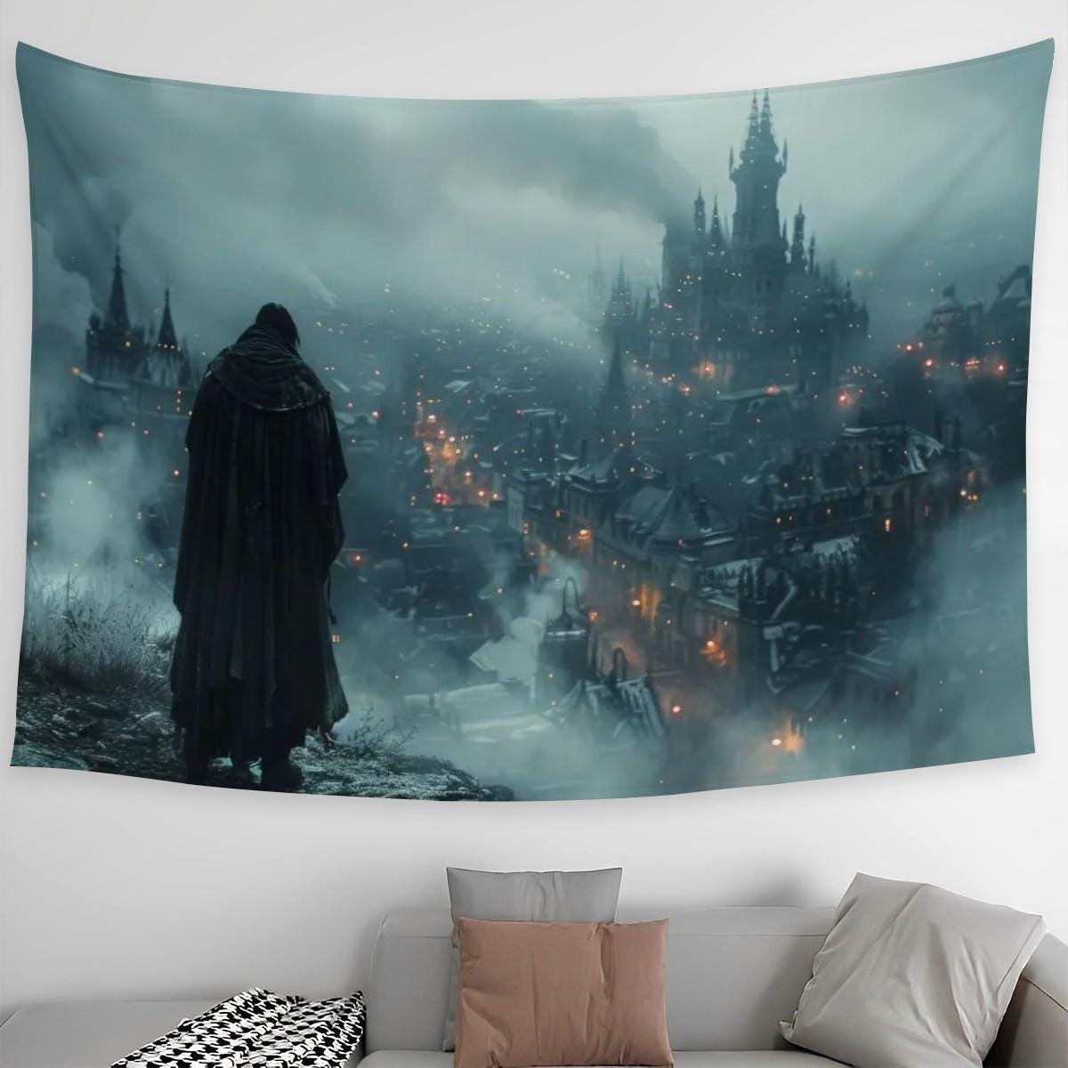 Elden Ring Goth City Tapestry for Teen Dark Academia Gothic Gamer Decor Dark Souls Fantasy Art Video Gamer Gift Wall Art Idea for Birthday