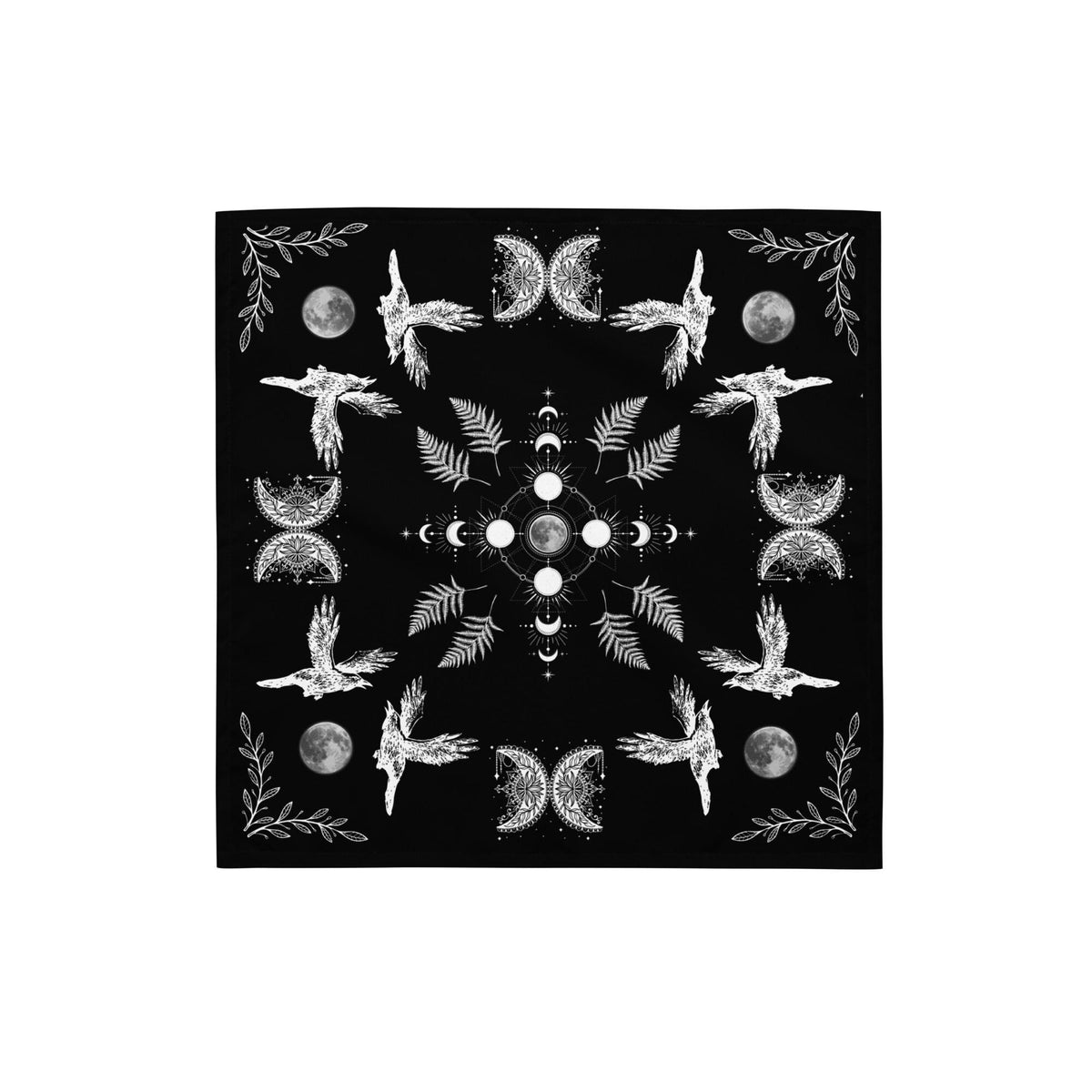 Moonphase Raven Bandana Gothic Head Scarf, Witchy Neck Warmer