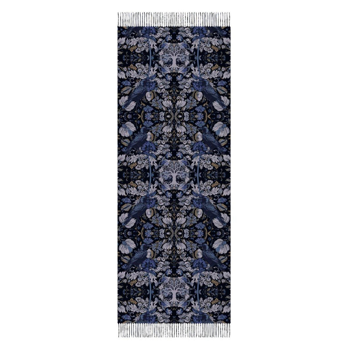 Whimsigoth Clothing Winter Scarf William Morris Inspired Crow Tassel Scarf Gothic Shawl Wrap Tree of Life Raven Wrap Witchy Murder of Crows
