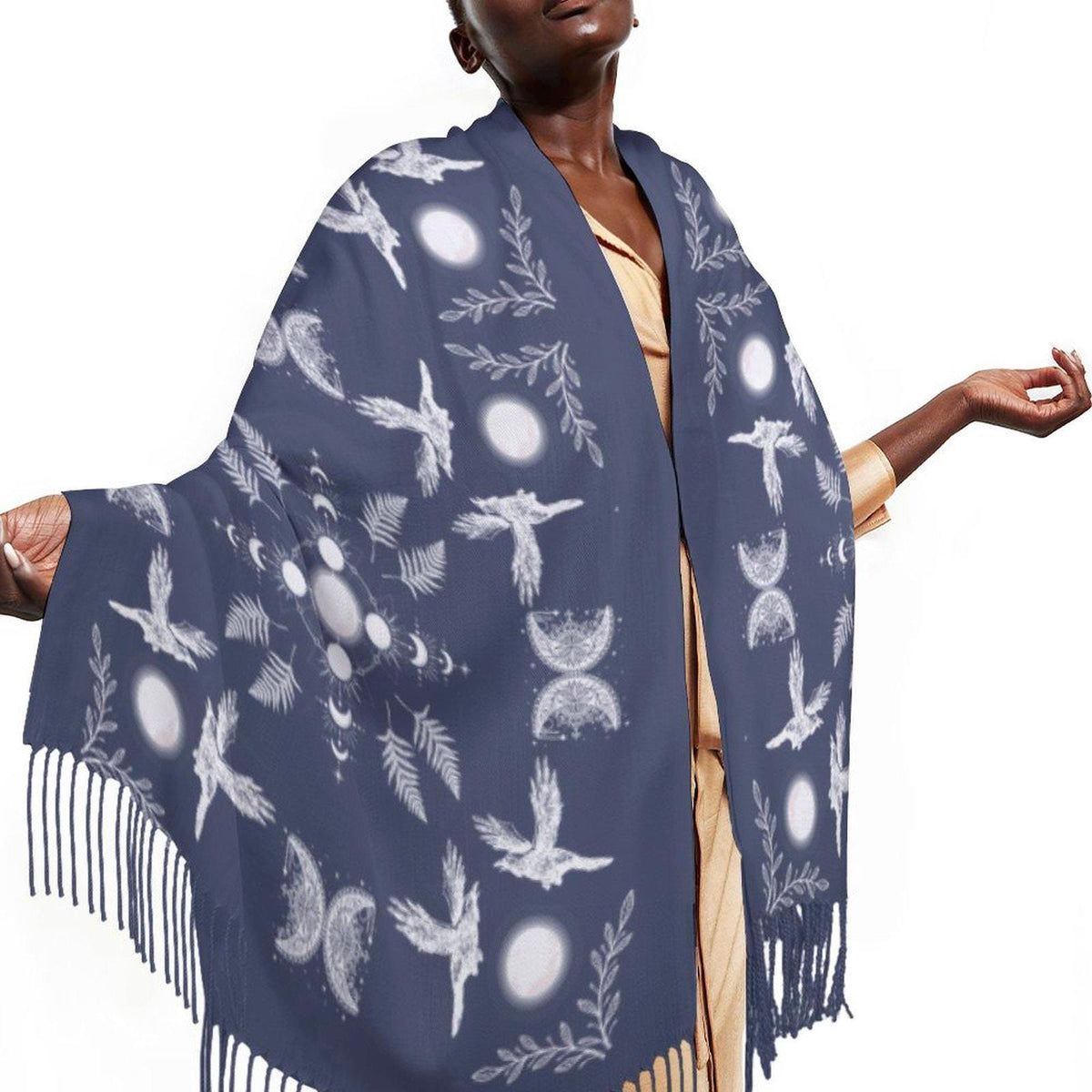 Raven Gothic Shawl Witch Christmas Pagan Accessory Moon Phase Celestial Scarf Cape Sorcière Gothic Fashion Gift Crow Accessories Moon Cape
