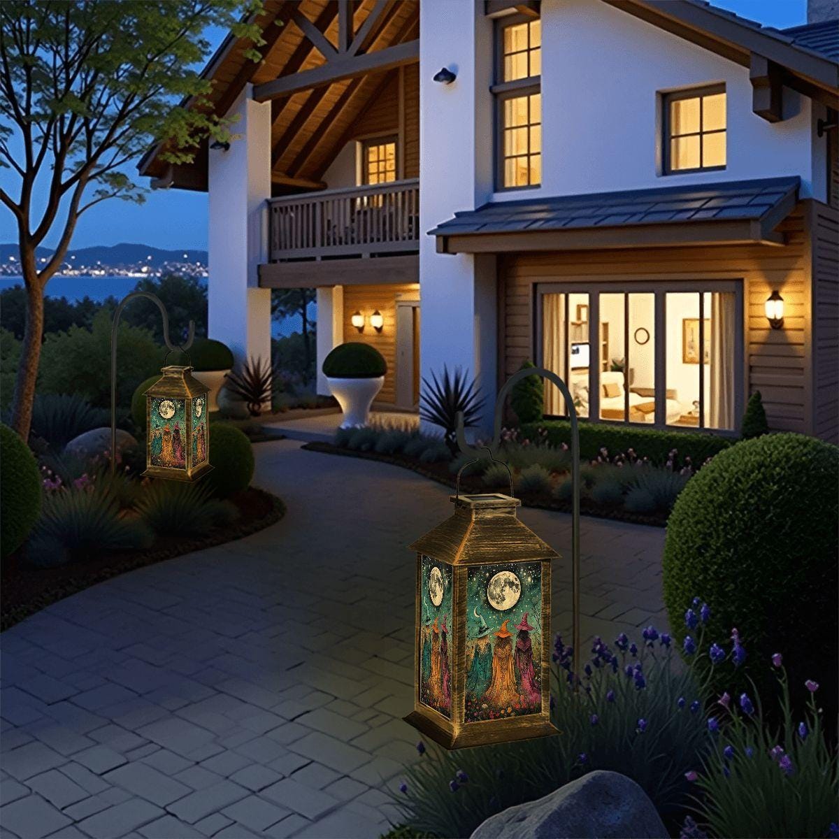 Whimsigoth Decor Halloween Solar Lantern Garden Lights Mystical Holiday Gothic Fall Spooky Patio Lamp Morrigan Goddess Goth Witchy Accessory
