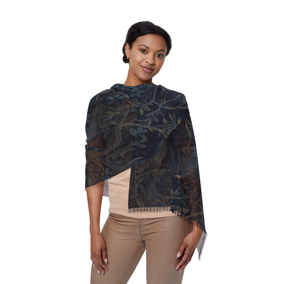 Crows in Flight Lightweight Scarf, Butterflies and Raven Floral Print Wrap