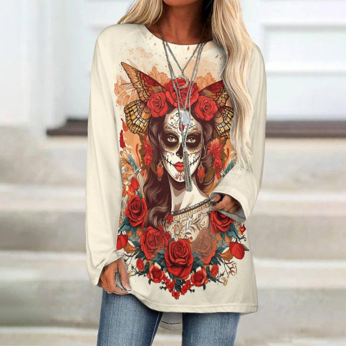 Witchy Goth Alt Clothing Hispanic Heritage Mexican Halloween Women Day of the Dead T-shirt Dia de los Muertos Shirt Sugar Skull Floral Skull