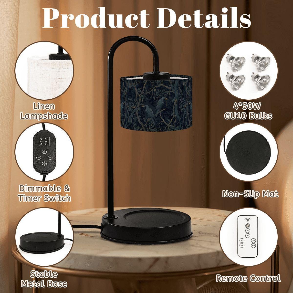 William Morris Inspired Crow Candle Warmer Lamp