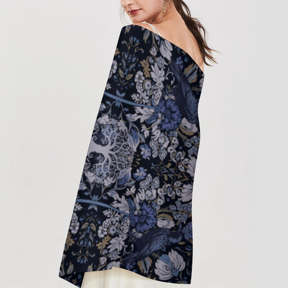 Whimsigoth Clothing Winter Scarf William Morris Inspired Crow Tassel Scarf Gothic Shawl Wrap Tree of Life Raven Wrap Witchy Murder of Crows