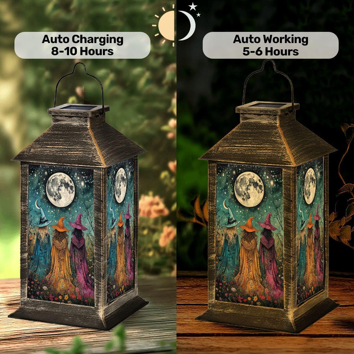 Whimsigoth Decor Halloween Solar Lantern Garden Lights Mystical Holiday Gothic Fall Spooky Patio Lamp Morrigan Goddess Goth Witchy Accessory