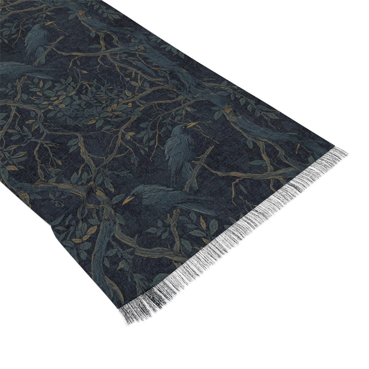 Crows in Flight Lightweight Scarf, Butterflies and Raven Floral Print Wrap