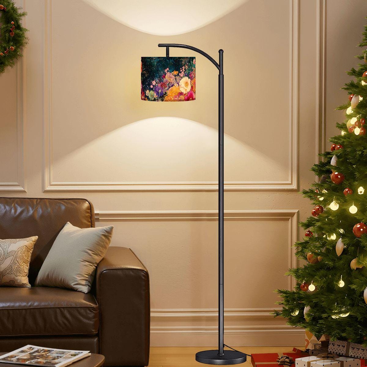 Celestial Floral Arc Floor Lamp (Made in USA) Dark Academia Victorian Decor