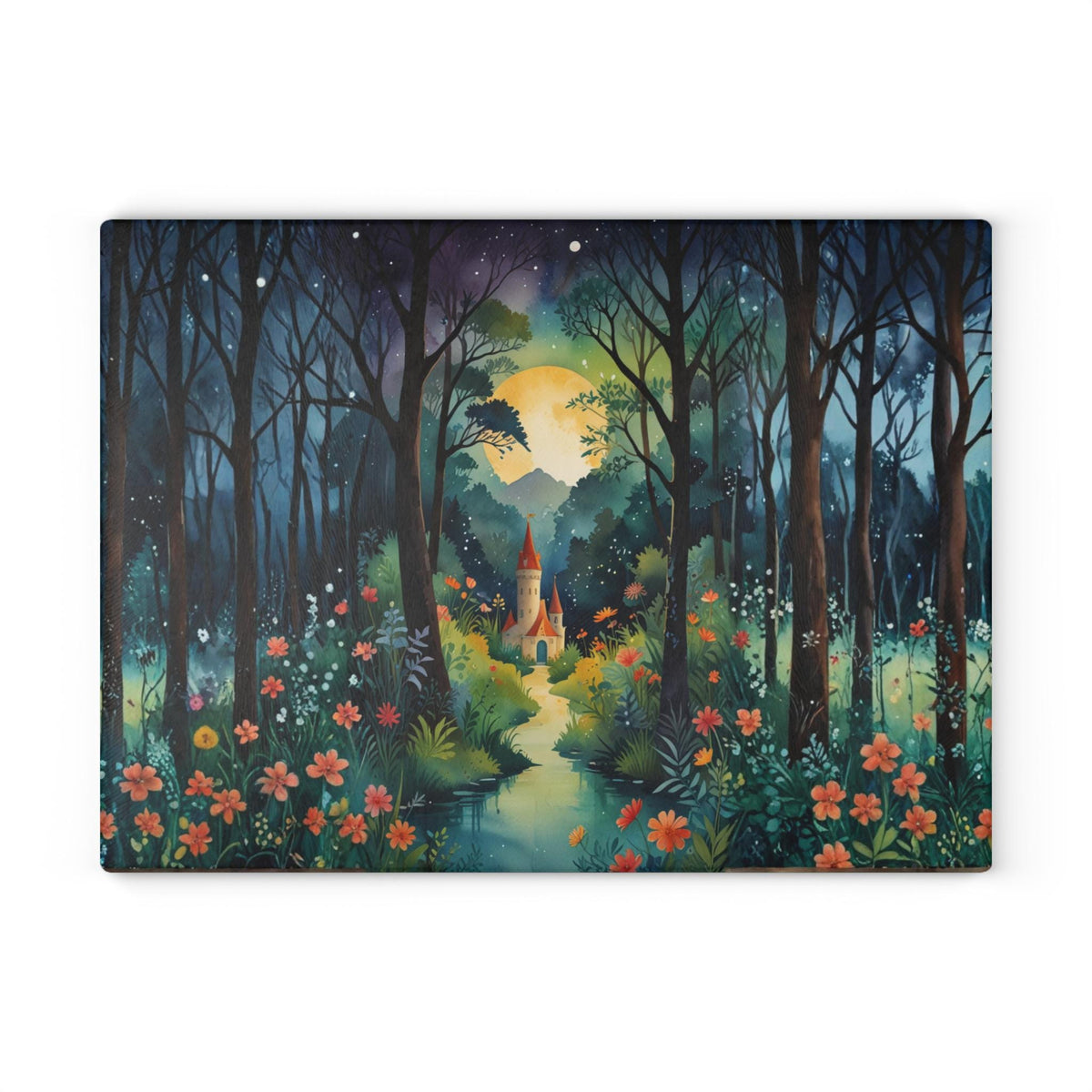 Enchanted Kitchen Storybook Decor for Whimsical Home Fairytale Castle Glass Cutting Board Cottagecore Farmhouse Gift Idea for Crow Lover