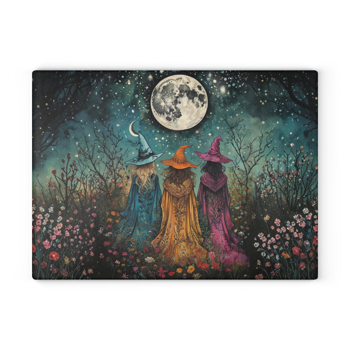 Sisterhood Witch Gift Idea for Mom Boho Witches Fall Hosting Gift Idea Kitchen Witch Decor for Halloween Party Moonlight Glass Cutting Board