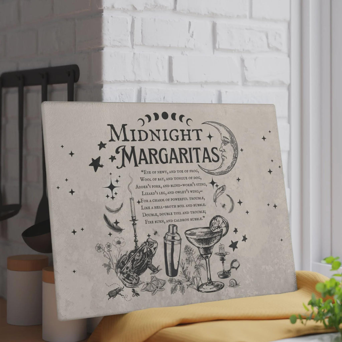 Holiday Witches Brew Cute Fall Host Gift Practical Magic Midnight Margaritas Kitchen Witch Decor Glass Cutting Board Occult Gift for Witch