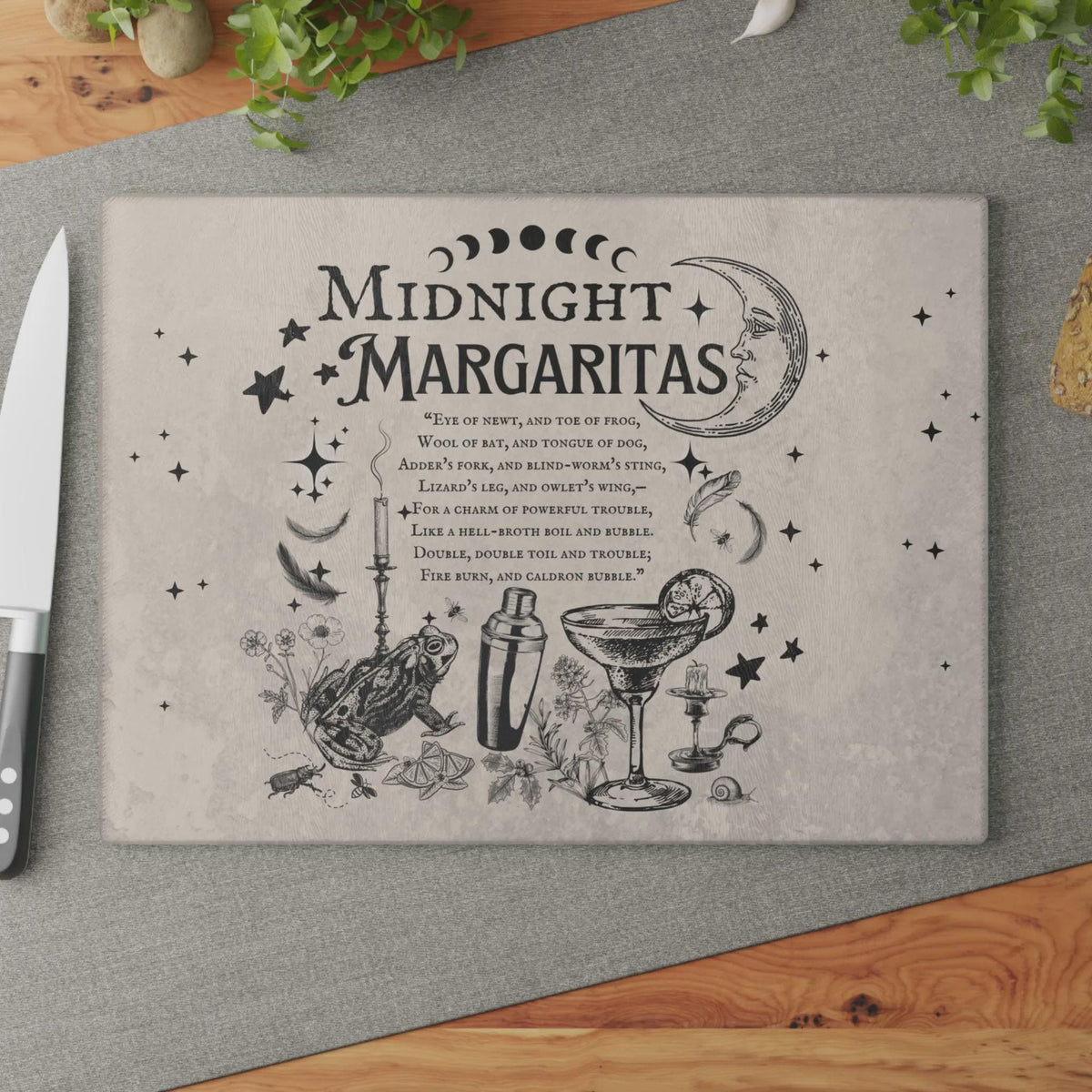 Holiday Witches Brew Cute Fall Host Gift Practical Magic Midnight Margaritas Kitchen Witch Decor Glass Cutting Board Occult Gift for Witch
