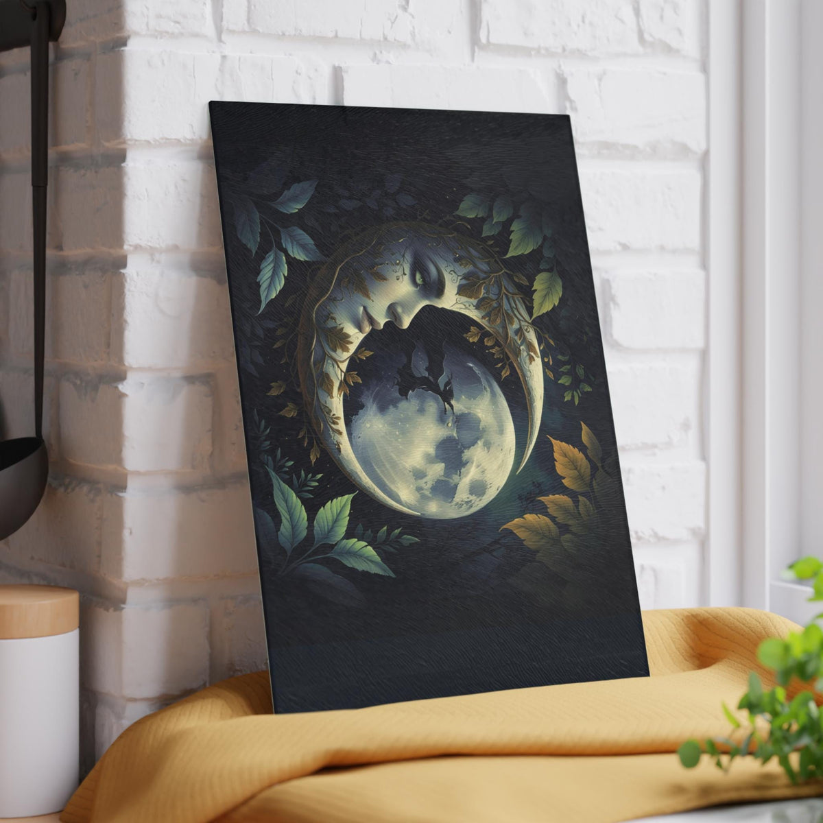 Holiday Fall Host Gift Kitchen Witch Mystic Decor Gift for Bestie Dark Academia Home Accessory for Mom Moonface Moon Glass Cutting Board